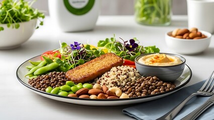 Nutritious grain and vegetable bowl with hummus