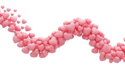 Pink heart shaped balloons flow isolated on transparent background