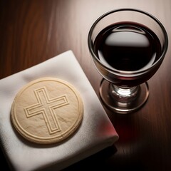 Communion elements - bread and wine, Christian religious sacrament.