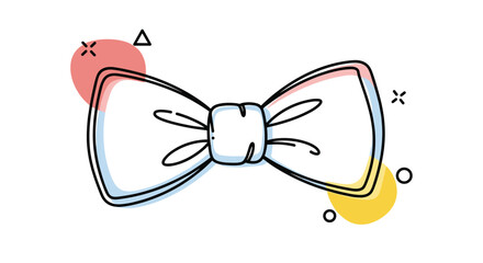 Fototapeta premium A playful and trendy doodle of a bow tie with colorful abstract shapes and geometric elements, creating a modern and artistic illustration.