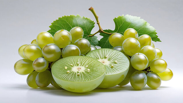 Realistic premium grapes opened to reveal sweet juicy inside presented in sharp 3D on white background.