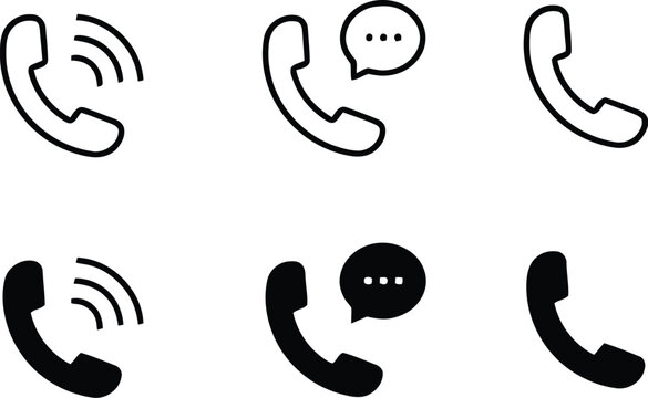Phone icon set. Contact us symbol. Telephone call sign. Cell phone, ringing phone, Vector illustration.