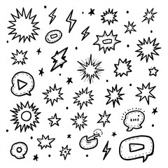 Fototapeta premium Hand Drawn Doodle Lightning and Explosion Vector Icons Set