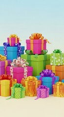 Colorful Gift Boxes Stacked High for Celebrations and Joy.
