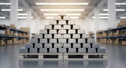 Stack of Silver Ingots in a Warehouse Storage Facility.