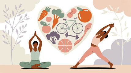 Vector illustration of a beautiful woman with long hair practicing the yoga lotus pose in a cartoon design style for meditation and body wellness