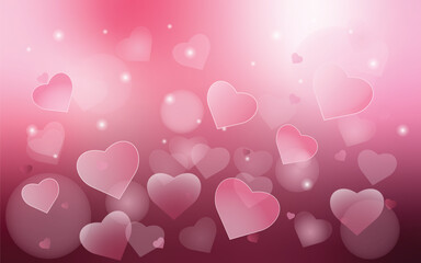 Delicate background with hearts and bokeh, for cards and holidays