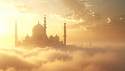A silhouette of the Taj Mahal architecture and mosque stands against a dramatic sunset sky, featuring a vibrant evening landscape and urban cityscape skyline