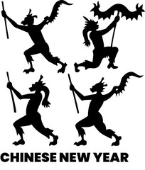 Chinese new year dragon dance silhouette vector illustration showing performers moving in rhythmic patterns for traditional festive celebration events and cultural community activities