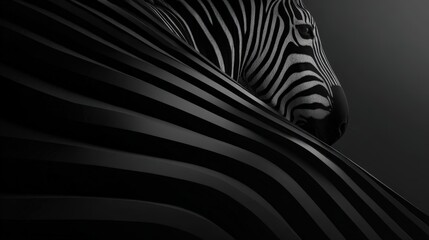 Monochromatic animal pattern merges with flowing abstract dark surface design