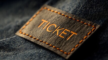 Close-up shot of a leather ticket tag with the word TICKET embossed on it.