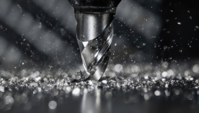 Close-up of a milling machine cutting metal with precision.