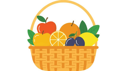 A digital illustration of a woven wooden basket filled with fresh fruits against a white background (1)_traced