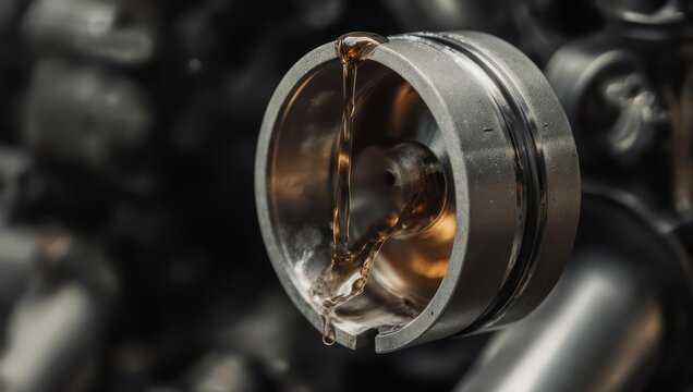 Close-up of a shiny metal industrial component with intricate details.