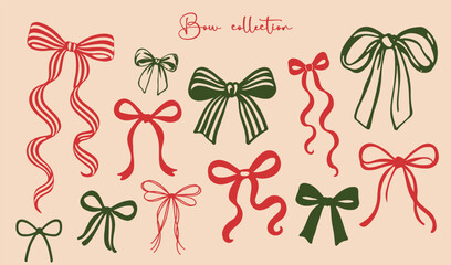 A collection of bows. Vector illustration. Hand-drawn. Minimalistic bows. Silhouette drawing. Trendy vector illustration. Holiday decoration. Vector print. Decorative bows.