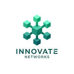 Fototapeta premium 3D Green Cubes Network Structure Logo Design.