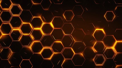 Abstract honeycomb pattern with glowing orange cells on dark background, modern futuristic design element, technology concept illustration