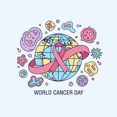 Global Cancer Awareness Ribbon with Cellular Elements