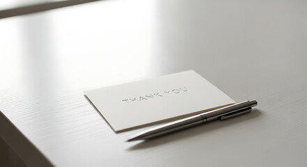 Elegant thank you card and pen on a clean white surface with copy space