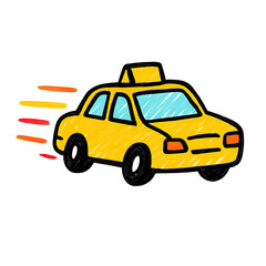Fun doodle taxi car for booking and dispatch graphics