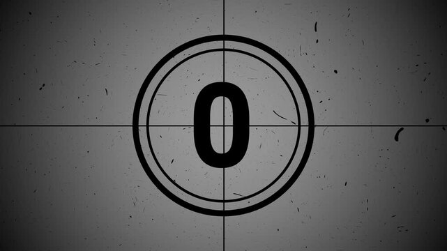 Classic 5 Seconds Old Film Countdown Circle Animation Black Screen. High-quality 4K