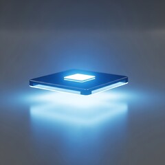 Glowing blue microchip with bright light