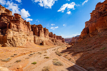 Fototapeta premium Charyn Canyon, Valley of Castles. The excellence of Kazakhstan. Panorama of natural unusual landscape