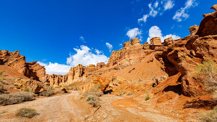 Fototapeta premium Charyn Canyon, Valley of Castles. The excellence of Kazakhstan. Panorama of natural unusual landscape