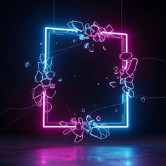 Vibrant neon frame with shattered glass effect