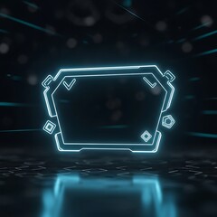 Neon glowing blue digital frame on dark background