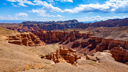 Charyn Canyon, Valley of Castles. The excellence of Kazakhstan. Panorama of natural unusual landscape