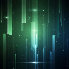 Glowing green and blue digital light trails in dark space