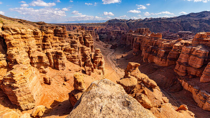 Charyn Canyon, Valley of Castles. The excellence of Kazakhstan. Panorama of natural unusual landscape © pwollinga