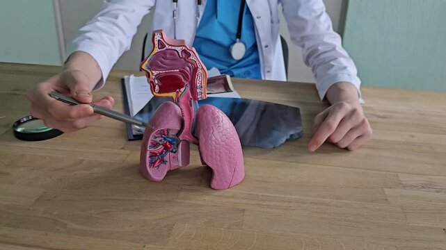 Exploring lung anatomy through a detailed model demonstration in a classroom setting