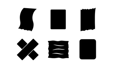 Collection of black silhouette icons representing different types of paper and tape elements