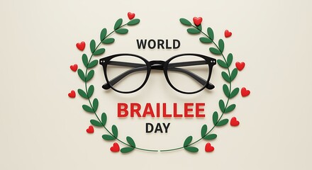 World Braille Day awareness symbol with glasses and leaves  accessibility icon