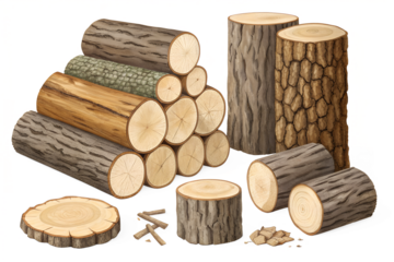 Stacked Firewood Logs Illustration, Cut Wood Pieces Vector
