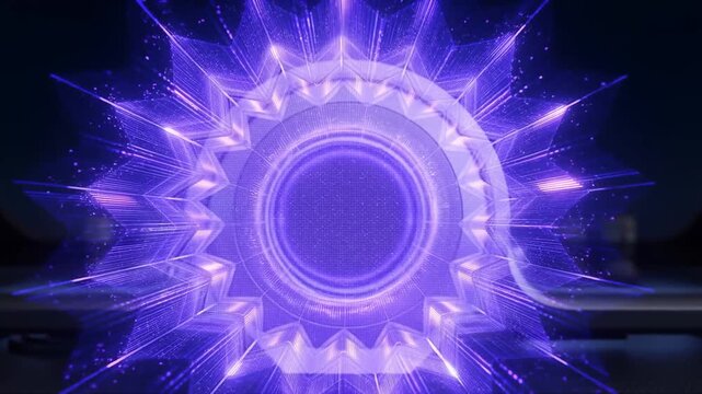 A Stunning Visual Transition of a Futuristic Energy Core: From a Simple Glow to a Dynamic Burst of Light and Energy in a High-Technology Environment