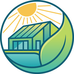 Modern Green Real Estate Logo with Sun Rays and Leaf Circle Badge