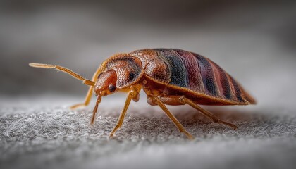 High Quality Photo Of Cimex Hemipterus Bed Bug Up Close On A Bed, Showing Detailed View Of The Insect.