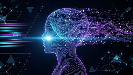 Human brain in motion with digital energy and futuristic technology elements