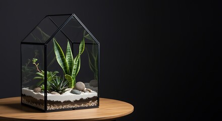 Modern Terrarium with Succulents on Wooden Table