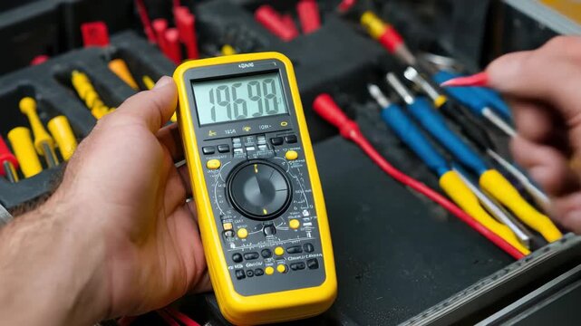 Measuring electrical values with a multimeter in a workshop setting