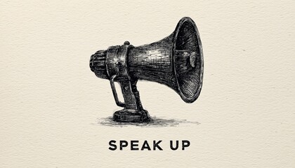 Loud Speaker Drawing Of Motivational Quote Speak Up On White Background For Prints, Cards, Posters, Stickers. Perfect For Voting And Human Rights Messages.