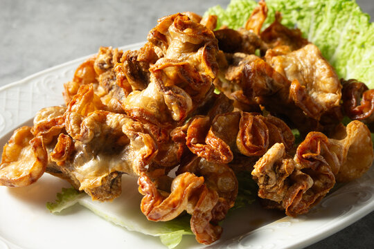 A closeup view of a plate of chicharon bulaklak.