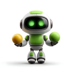 Robot juggling colorful balls on white background