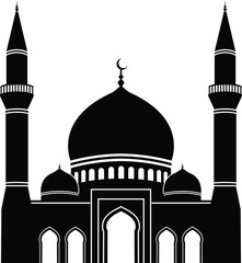 Islamic Mosque Silhouette Illustration &ndash; Minimal Black Masjid Architecture with Minarets