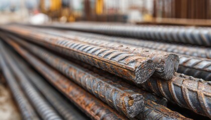 Close Up Of Rusty Steel Rebar Mesh For Concrete Foundation Or Ceiling At Construction Site In Process Of House Building