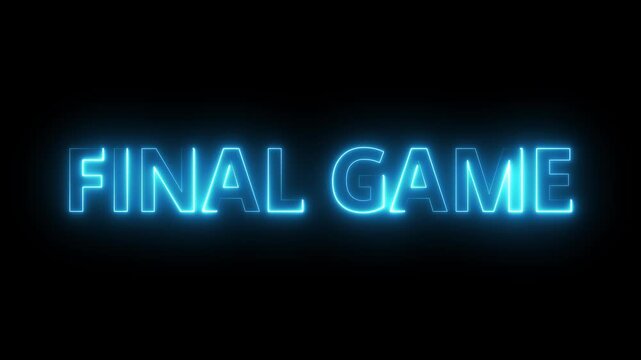 Neon text animation on black background. Final game -glowing neon text animation. Neon text letter animation.