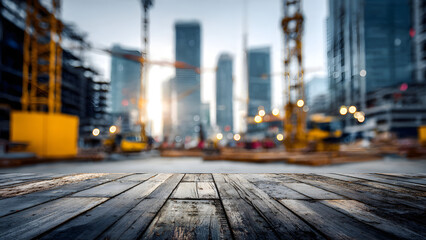Construction phase, architecture, construction site background. Urban development. Blurred background. Machinery and construction, buildings under construction.
